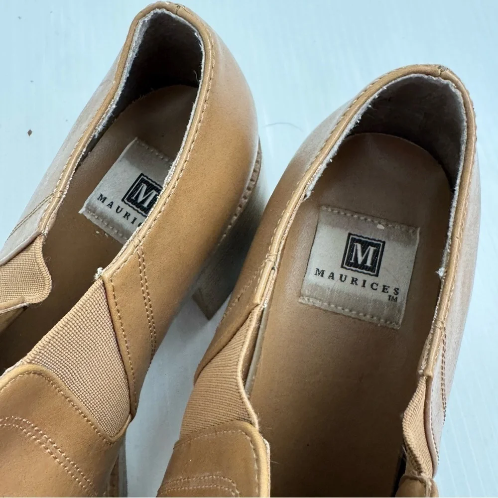 Vintage Maurices y2k Tan Block Heel platform faux leather size 9
